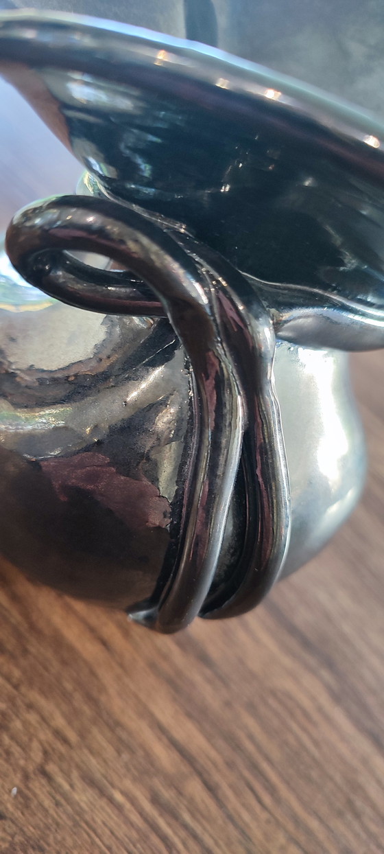 Image 1 of Vaso in ceramica iridescente degli anni '60, firmato