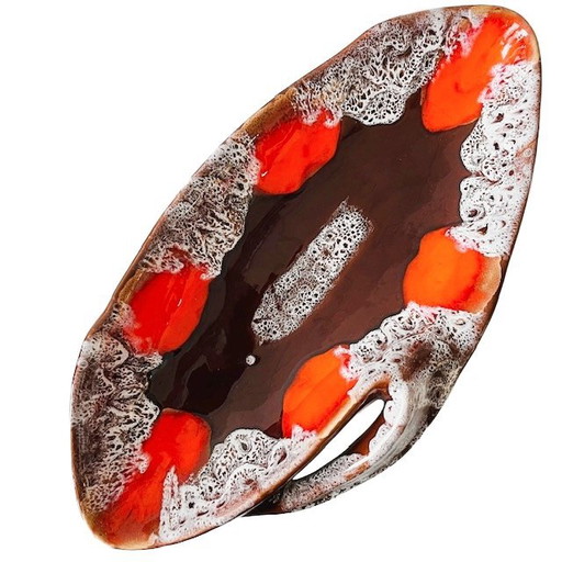 Coupe à fruits vintage en céramique Vallauris, couleur orange-brun, années 1960