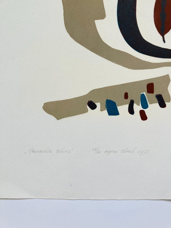 Image 1 of Gijsbert Jan van Koppenhagen - Linoleografia vintage 1971 - anni '70 - Segni cerchiati