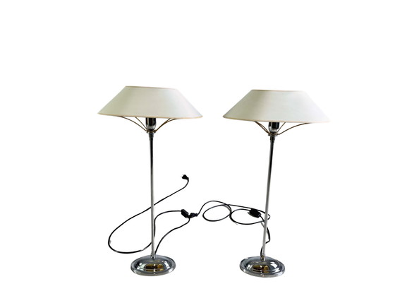 Image 1 of Set di 2 lampade cromate lampada da tavolo stile antico lampada da terra vintage