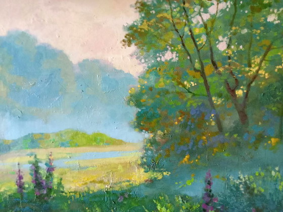 Pittura a olio originale Espressionismo Paesaggio Prato estivo – Dipinti e disegni, Canvas (photo 7 of 9)