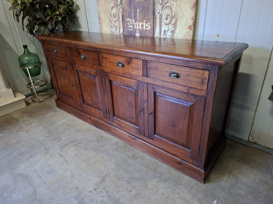 Image 1 of Credenza, mobile a parete e consolle classiche in teak scuro, 200x50 cm e altezza 90 cm.