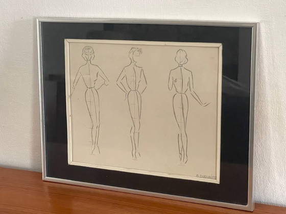 Image 1 of Vintage, Signed, Framed, Pencil Sketches by Berthe Duquaine, 1951