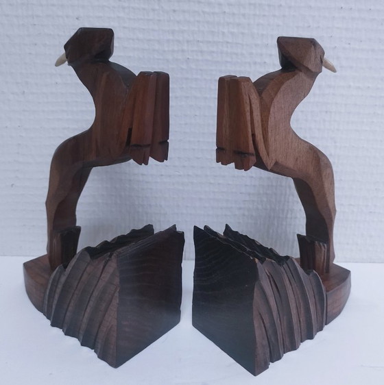 Image 1 of paire serre-livres chamois stylisés vintage