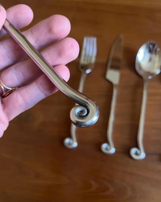 Image 1 of Set di posate in acciaio inox da 30 pezzi - design a spirale/vortice - stoviglie originali