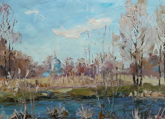 Peinture à l'Huile Originale Église de Campagne Rivière Yezuch – Peintures et dessins, Canvas (photo 6 of 8)