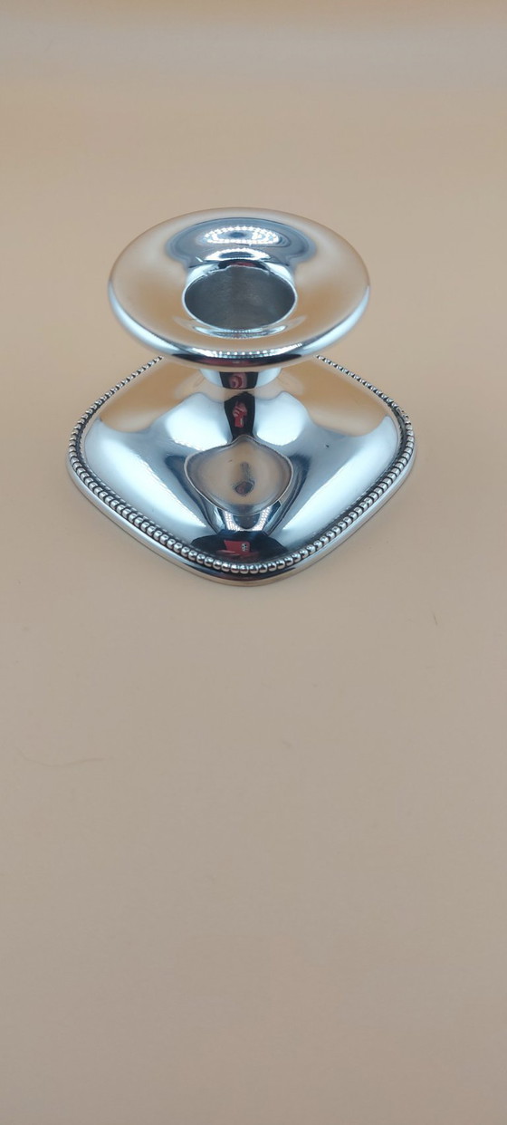 Image 1 of Lot of silver-plated items including candlestick, small bowl, tea strainer