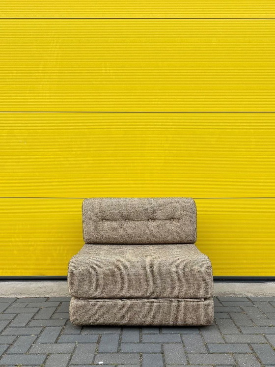 Image 1 of Vintage modular sofa / sofa bed - beige-brown woven fabric