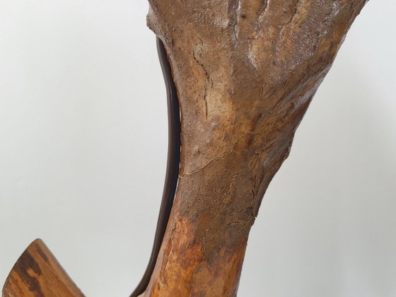 Image 1 of Vintage brutalistische tafellamp uit de jaren 70, gemaakt van organisch, plantaardig houtsnijwerk.