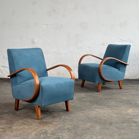 Image 1 of Pair of Halabala H-410 Lounge Chairs, Fully Restored, 1930s