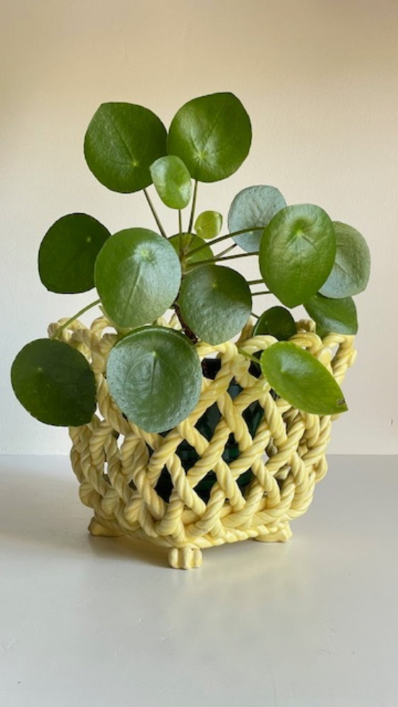 Image 1 of Vintage Woven Earthenware Plant Pot