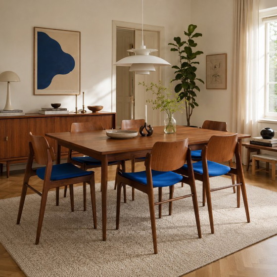 Image 1 of 6 sedie da pranzo di Hartmut Lohmeyer per Wilkhahn - blu, teak