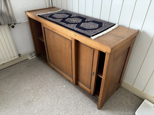 Vintage Wooden Sideboard With Sliding Doors – dressoirs (photo 2 of 5)