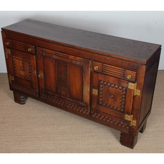 Sideboard aus Eiche und Messing im Stil von Charles Dudouyt, 1940 – Highboards, Wood (photo 11 of 11)