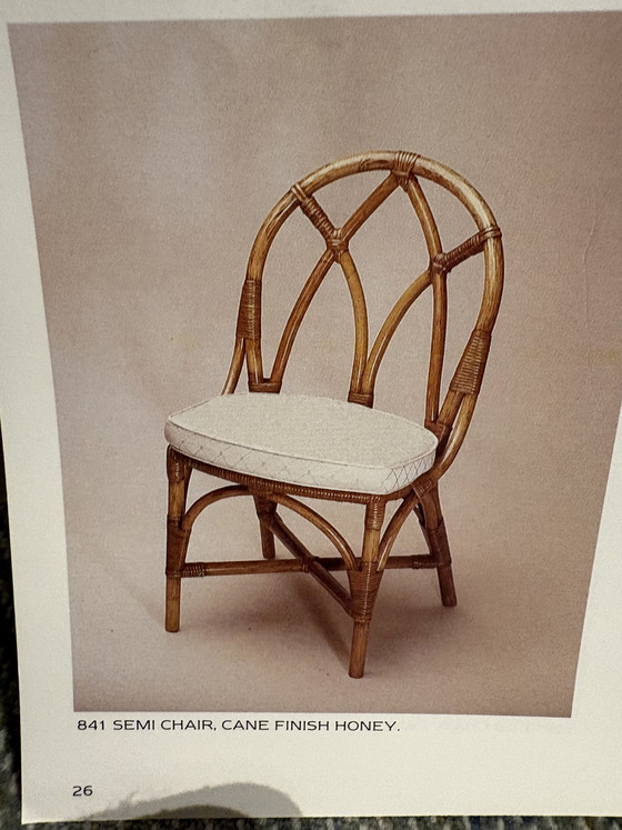 Image 1 of Deux chaises Angraves « Invicta » originales en rotin à dossier en éventail, comme neuves, années 1970.