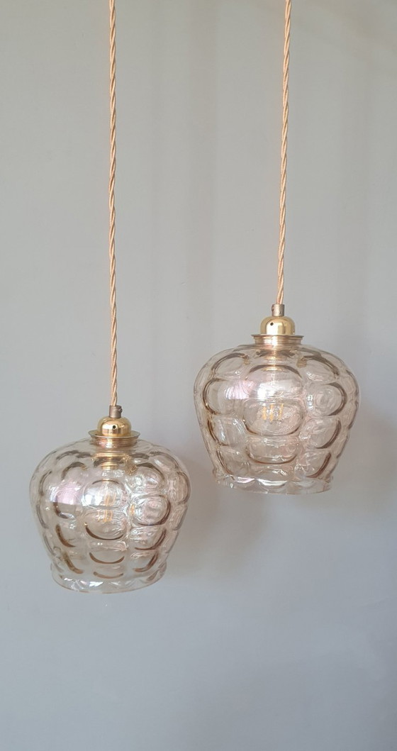 Image 1 of Ensemble de suspensions en verre vintage - Années 60-70 - Style Hollywood Regency