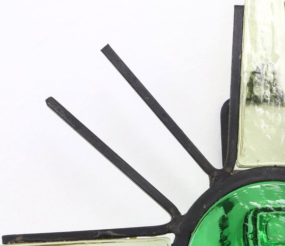 Image 1 of Vintage metal sunburst wall lamp with green glass, 1960s