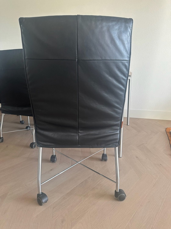 6 Sillas de comedor Montis Chaplin, Cuero, Metal, Negro (foto 3 de 6)