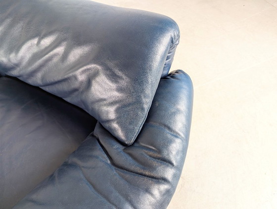 Image 1 of Cassina Maralunga Sofa Dreisitzer Couch Magistretti Leder blau