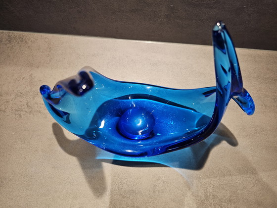Image 1 of Ciotola scultura in corno di vetro spagnolo blu in stile Murano Viartec