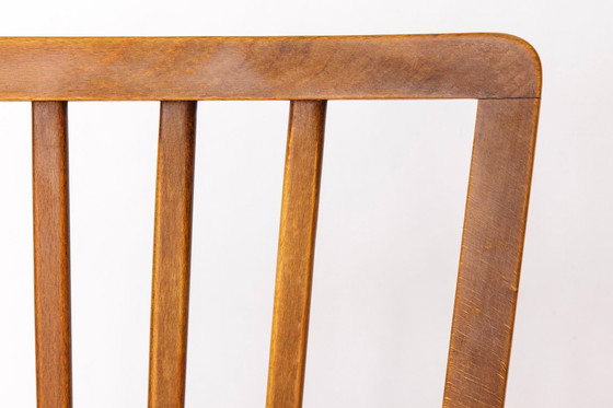 Image 1 of Sedia tedesca d'epoca - Anni '50 - Legno di faggio - Tappezzeria color magenta - Modernariato di metà secolo