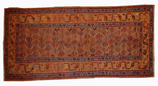 Handmade antique Persian Kurdish rug 4.1' x 7.6' (125cm x 231cm) 1880s - 1B413