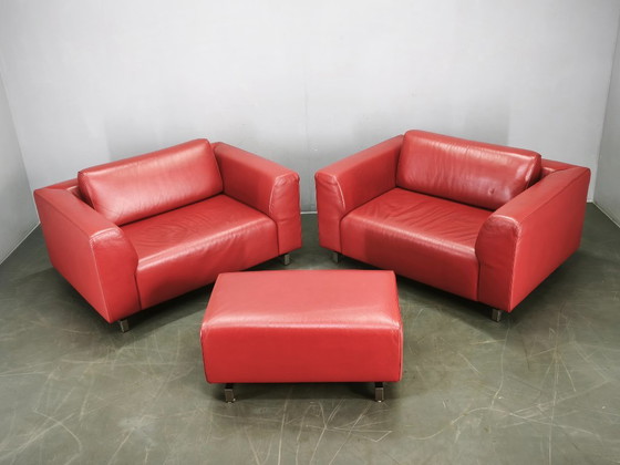 Fauteuils Lounge Oversize en Cuir Rouge et Ottoman Wittmann, Autriche (photo 20 of 20)