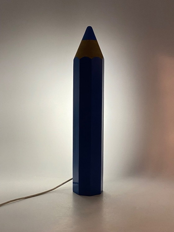 Image 1 of Michel Aroutcheff, postmodern blue Pencil table lamp, Ed. Vilac France 1980s