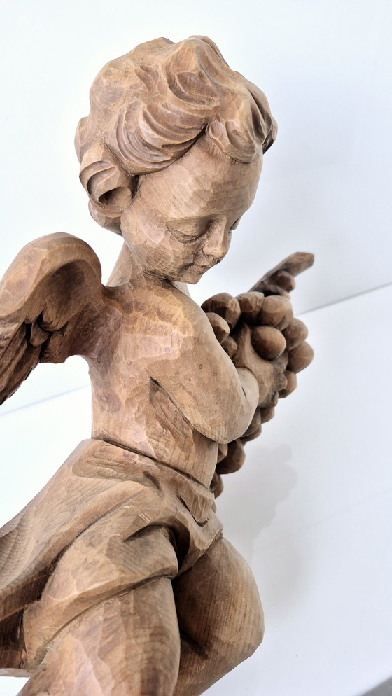 Image 1 of Antique large angel cherub, solid oak wood, 35 cm