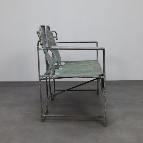 Image 1 of Panca scultorea in rame, zinco e vetro colorato di Cor de Ree, Paesi Bassi, 1999