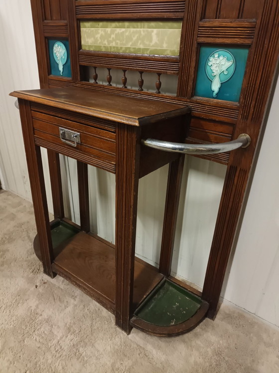 Art Nouveau Coat Rack, Shelving unit, Ceramic, Wood, Brown (photo 5 of 13)