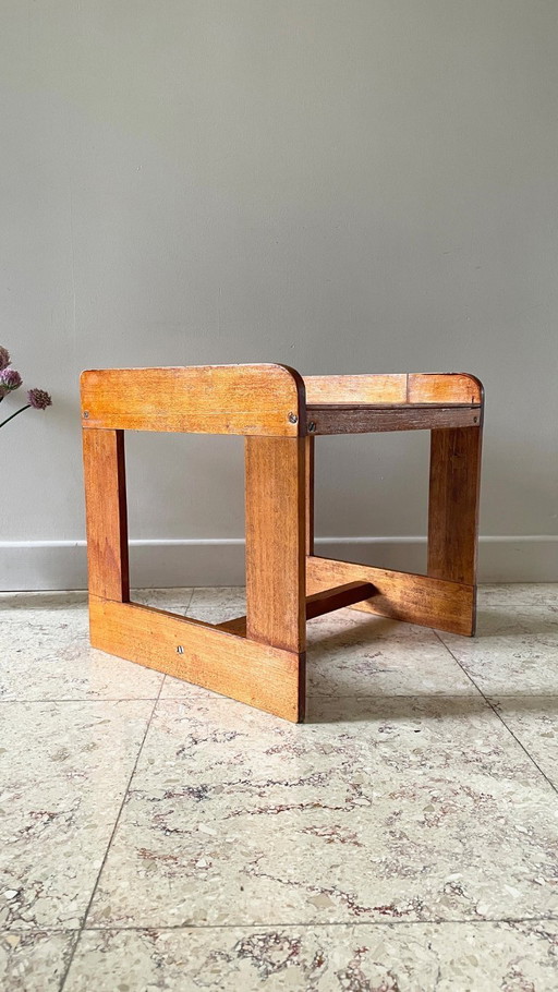 Geometric Wooden Low Table Vintage Honey