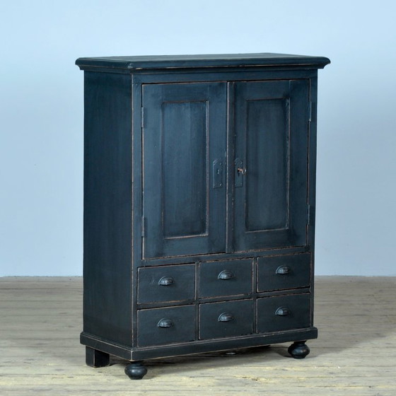Pine Cabinet With 6 Drawers, Circa 1920 – Metal, Wood, Vintage (photo 3 of 11)