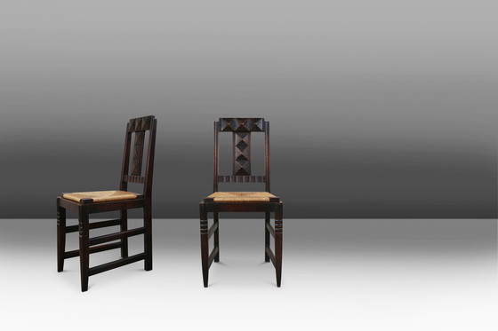 Image 1 of 6 Stühle aus Eichenholz und Korbgeflecht im Art déco-Stil von Victor Coutray, Frankreich