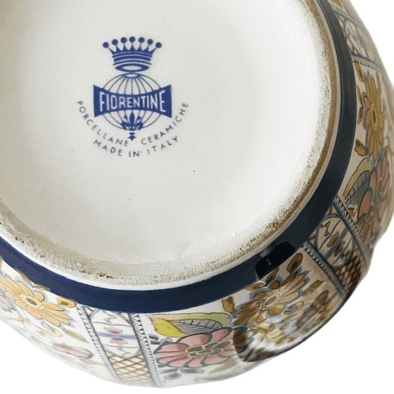 Image 1 of Vintage Italian Florentine lidded vase with colorful flowers, 1970s