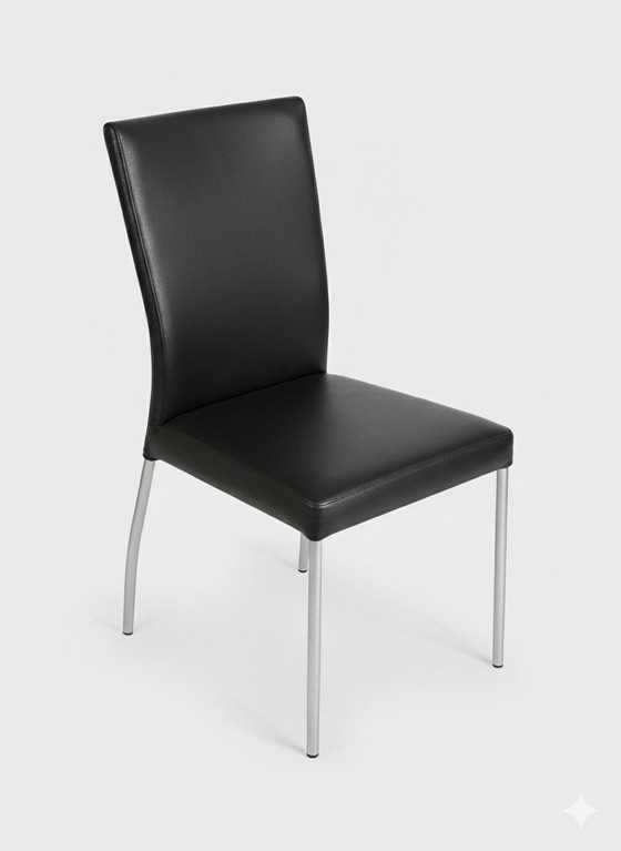 Image 1 of Eethoek (Blank Eiken) Met 4 Lederen Stoelen (In Nieuwstaat)