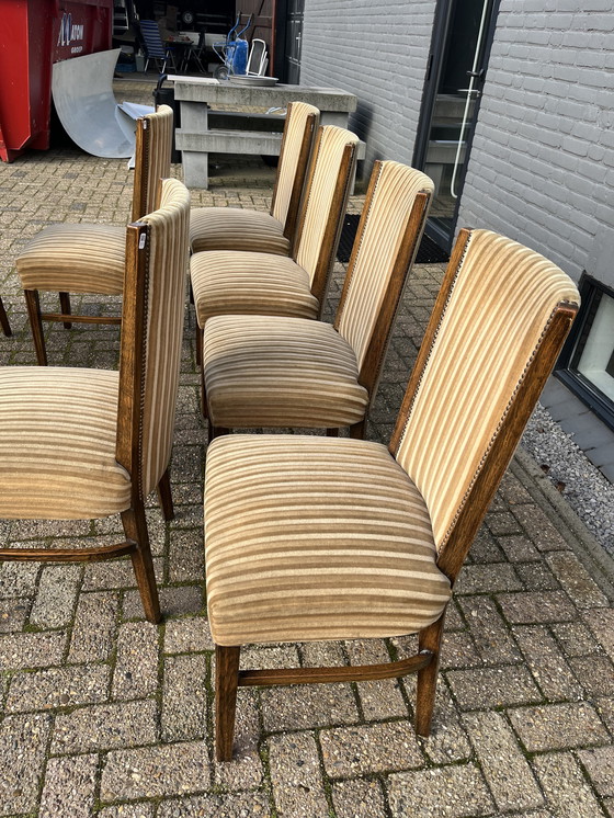 Image 1 of 8 X vintage Art Deco solid oak chairs