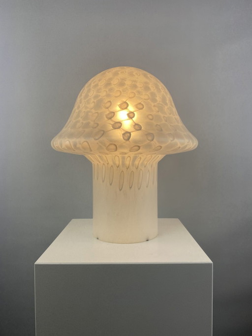 Lámpara de mesa grande de cristal blanco Peill y Putzler con forma de hongo XL, 1970
