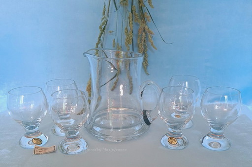 Pavel Hlava for Bohemia Crystalalex - model Gina- small wine|water glasses set of 6 pieces with heavy glass pouring jug