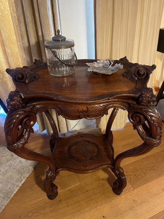 Image 1 of Mesa neorrenacentista con bandeja, italiana, siglo XIX, nogal macizo