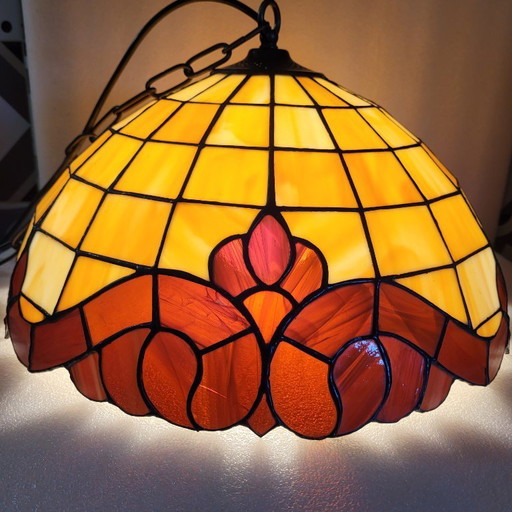 Colorful vintage Tiffany pendant light, Honsel Leuchten