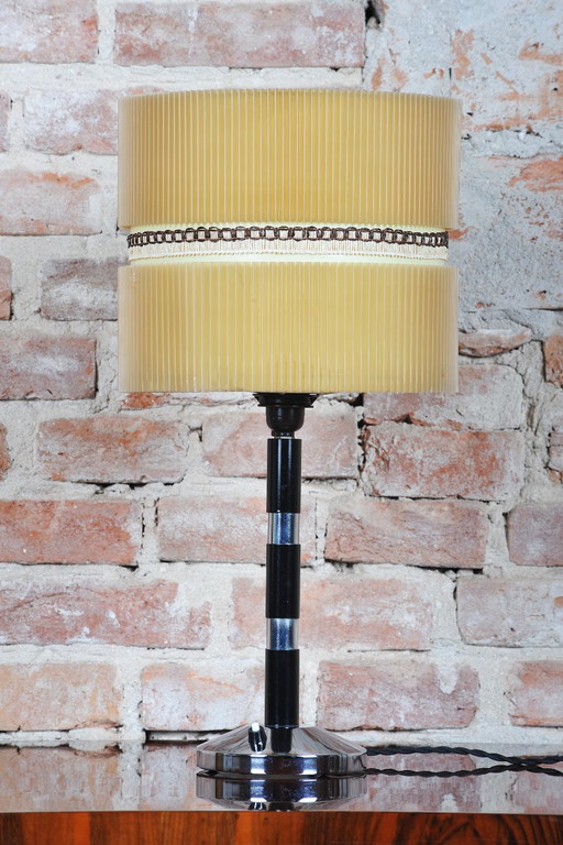 Restored Art Deco Table Lamp Chromed Steel, Beech, Parchment, Czech, 1940s – tafellampen, Metal, Paper (photo 2 of 11)