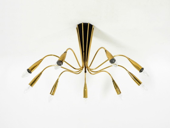 Beautiful Large 9-Arm Mid-Century Modern Brass Sputnik Ceiling Lamp – Chandeliers (photo 2 of 19)