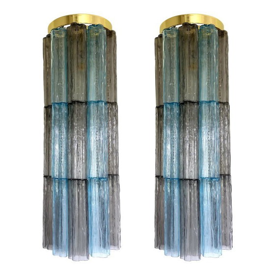 Image 1 of 2er-Set moderne graue und hellblaue „Tronchi“-Wandleuchten aus Muranoglas