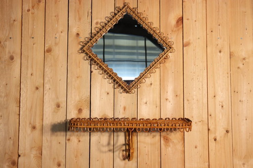 Mirror and rattan stand by Franco Albini, Italy 1960