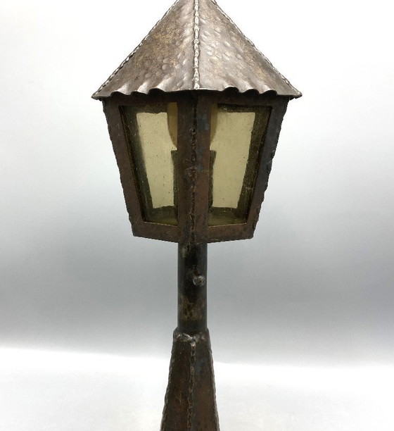 Image 1 of Vintage handgesmede smeedijzeren vuurtoren tafellamp – Rustieke 