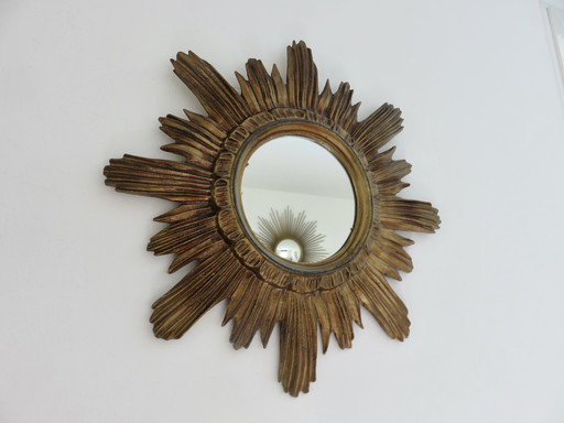 Miroir Soleil Résine Dorée, Italy, 1960-1970