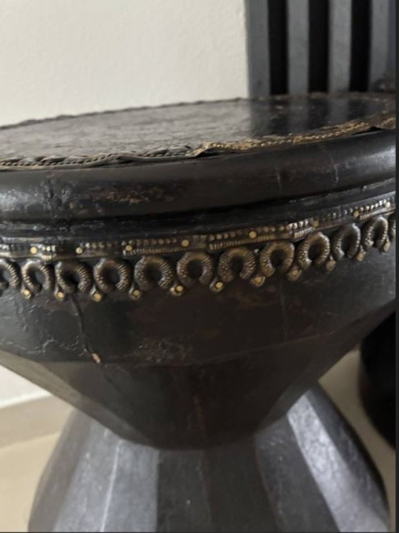 2 tabourets/tables d'appoint uniques en forme de tambour massif – Cuir et cuivre – Leather, Copper (photo 3 of 5)