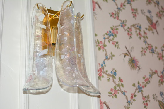 Murano Glas Petal Wandlamp, Helder Iriserend, Messing, Italiaans Kunstglas – Wandlampen, Metal (photo 5 of 8)