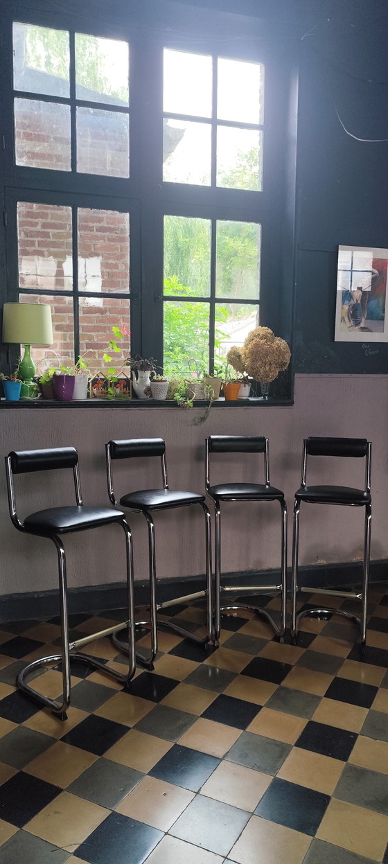 Image 1 of Set of 4 vintage bar stools, 1980